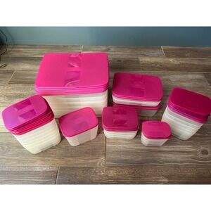 Tupperware Freezer‎ Mates Pink Lids Storage Containers 25 piece set